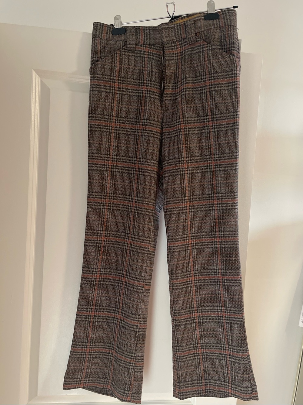 Vintage Tailored Brown Plaid Wide-Leg Pants